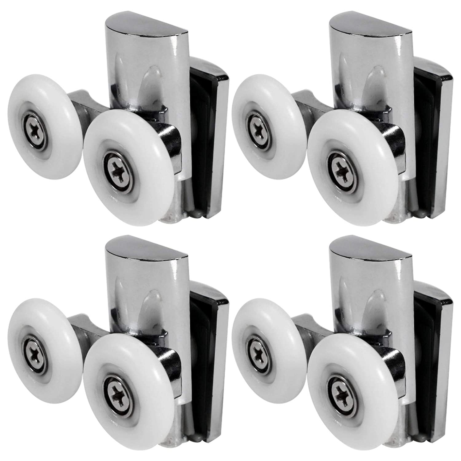 Kopinma 4Pcs Shower Door Wheels 23mm Shower Door Rollers Heavy Duty Zinc Alloy Dual Wheel for Both Flat Sliding Shower Doors