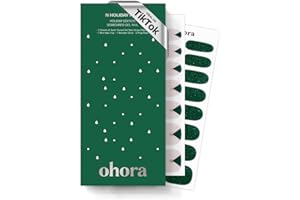 ohora Semi Cured Gel Nail Strips (N Holiday Pine) - Works with Any Lamps, Salon-Quality, Long Lasting, Easy to Apply & Remove - Includes 2 Prep Pads, Nail File & Wooden Stick