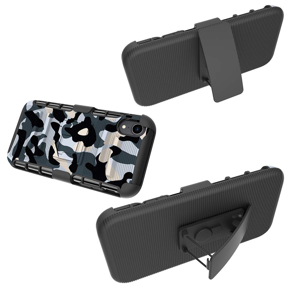iPhone XR Case, Shockproof Heavy Duty Rugged Locking Swivel Holster Belt Clip Kickstand Magnetic Full Body Hard Armor Protective Shell Phone Cover Case Compatible with iPhone XR
