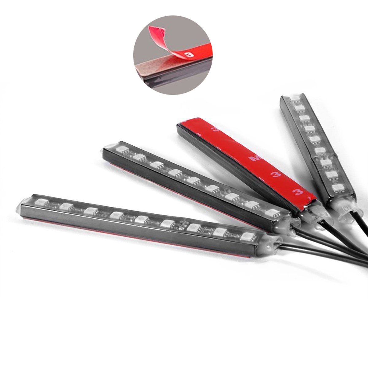 Lononvie Car Interior Lighting Kit Sound Sensor Light,4pcs 8 Color 48LED light,Strip Atmosphere Decorative for Car With Music Sound Active Function and IR Remote Control