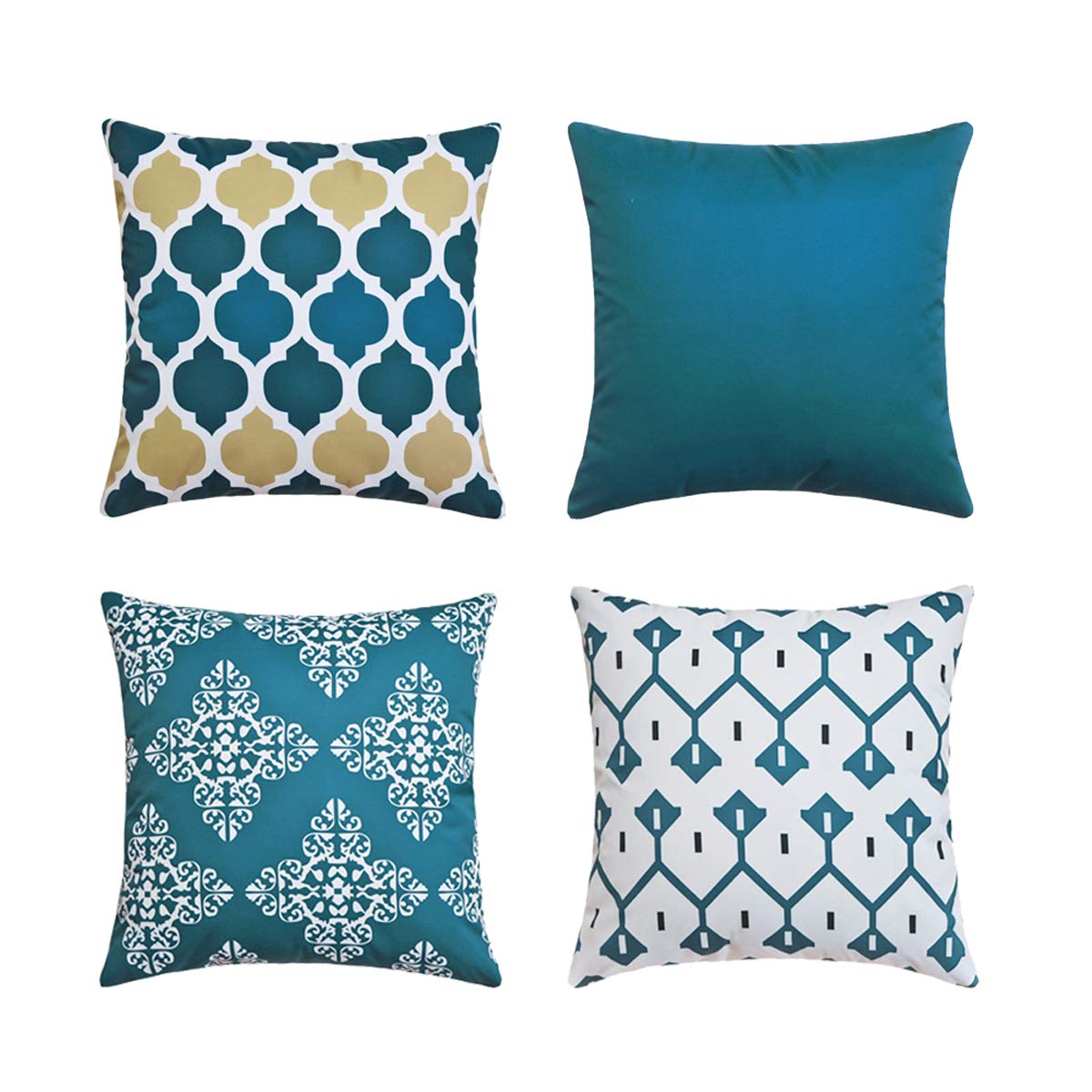 Andreannie Pack of 4 Blue Outdoor Waterproof Double-Sided Printing Decorative Throw Pillow Cover Cushion Case for Garden Tent Park Farmhouse Polyester Both Sides Square 18 x 18 inches (Set of 4 Blue)