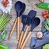 Miusco Non-Stick Cooking Utensils, Silicone Kitchen Utensils Set with Natural Acacia Hard Wood Handle, 5 Piece, Midnight…
