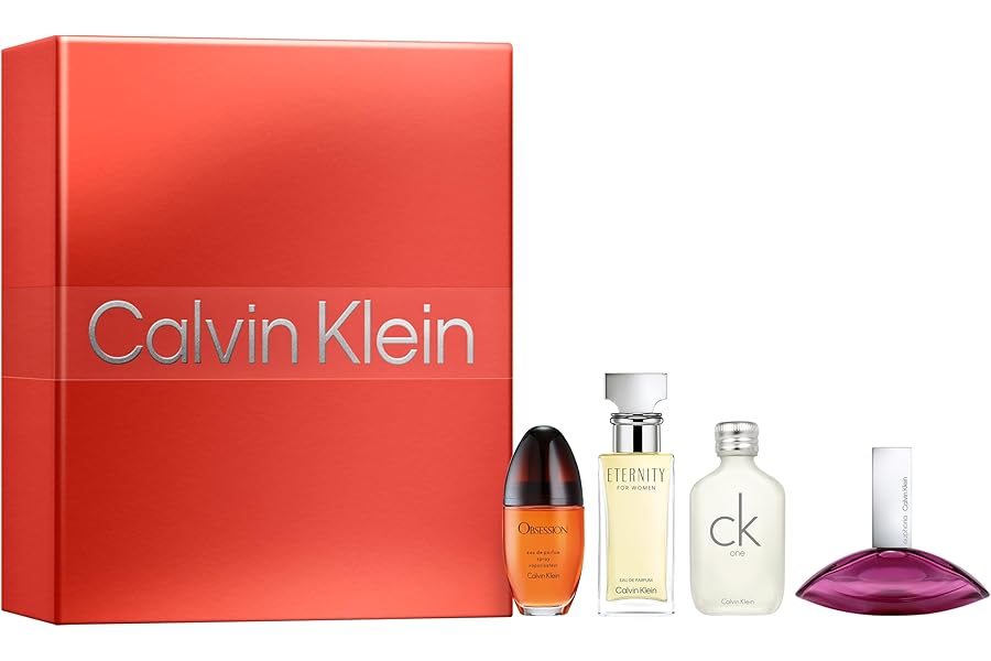Calvin Klein Women’s Multiline Travel Size Perfume Holiday Giftset 4-pc Set | Includes 0.5 fl oz Eternity, Euphoria, Obsession, and CK One | Discovery Size Perfume for Women