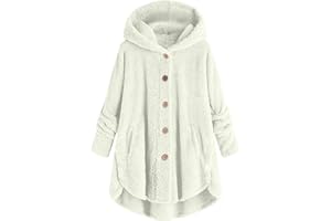 GENERIC Bed Jacket for Women Sherpa Fleece Button Up Snuggies Jacket with Hood Pockets Plus Size Cozy Lounge Sweater Winter