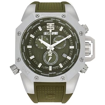 TS-100-8AV Mens World Timer GMT Swiss Chronograph Military Green Watch