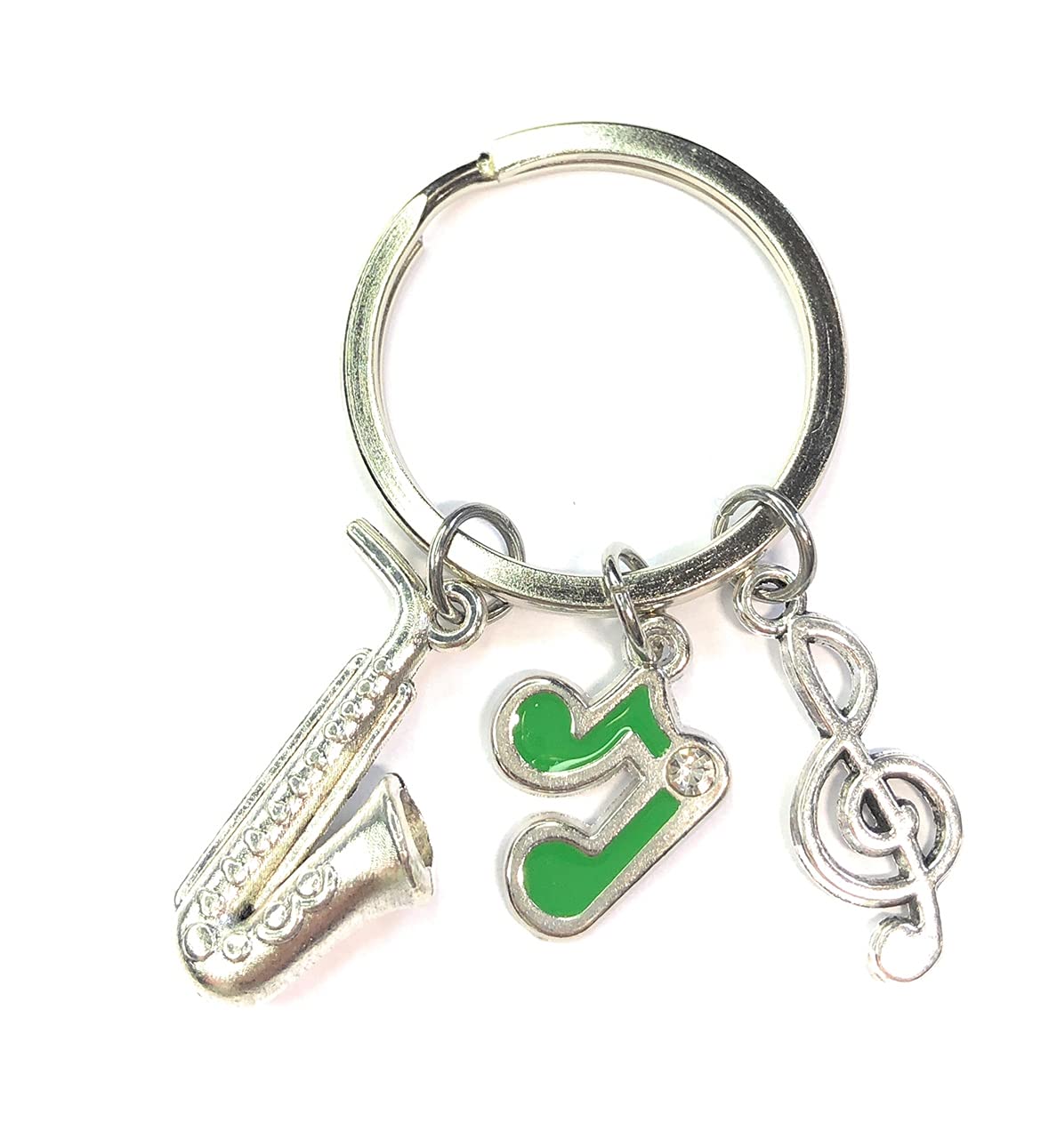 FizzyButton Gifts Saxophone Music Keyring Key Ring and Lobster Clasp with Saxophone, Quaver and Treble Clef Charms