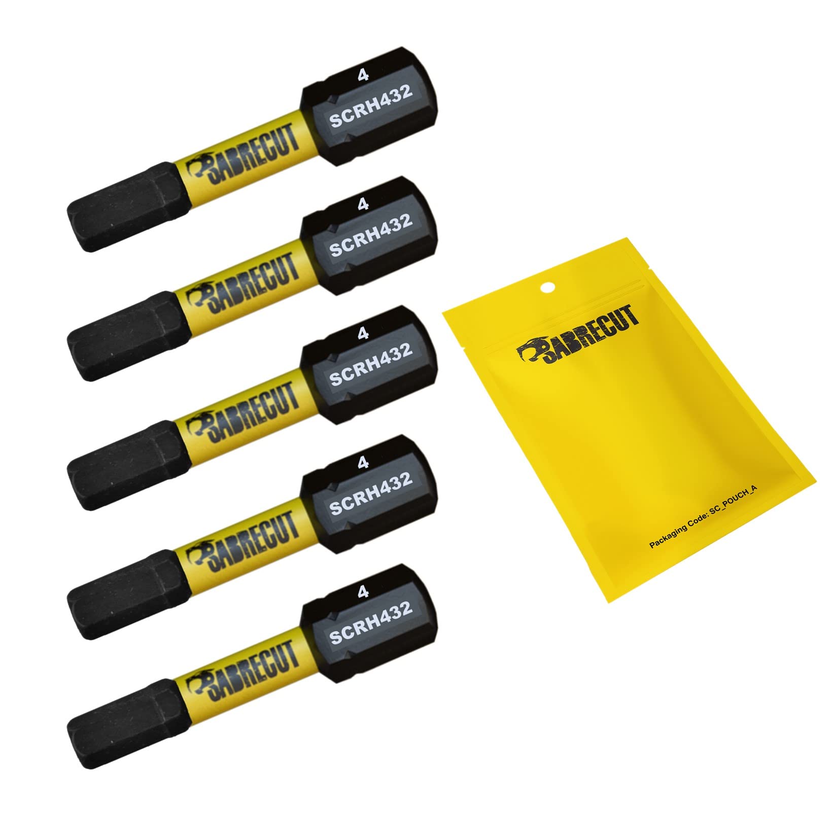 5 x SabreCut SCRH432_5 32mm H4 Hex Magnetic Impact Screwdriver Driver Bits Set Single Ended Heavy Duty