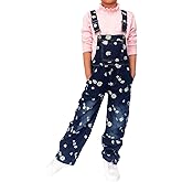 Yao 3-14Years Girls Jumpsuit&Rompers Big Kid Bib Overalls Blue Adjustable Belts Denim Color changeable Sequin Pants