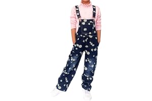 Yao 3-14Years Girls Jumpsuit&Rompers Big Kid Bib Overalls Blue Adjustable Belts Denim Color changeable Sequin Pants