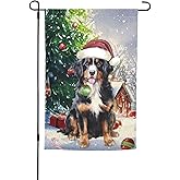 Merry Christmas Bernese Mountain Dog Tree Gifts Garden Flag 12x18 Inch Double Sided Vertical Decoration Yard Small Flag For Outside Holiday Seasonal Outdoor