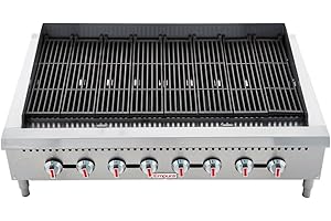 EMPURA 48" Countertop Gas Radiant Charbroiler with Reversible Cast-Iron Grate for Buffet Food Truck | (8) Burners, 180,000 BTU | 48"W x 32.3"D x 13.3"H, Stainless Steel (Includes: LP Conversion Kit)