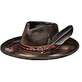 RUEDIGER Vintage Pencil Brim Fedora Hats 100% Wool Felt Hat Panama Rancher Hat with Lightning Logo Handmade Distressed/Burned