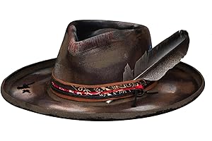 RUEDIGER Vintage Wide Brim Fedora Hats 100% Wool Stiff Felt Hat Panama Rancher Hat with Lightning Logo Handmade Distressed/Burned