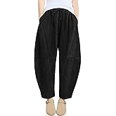 TARSE Womens Corduroy Harem Pants Casual Elastic Waist Wide Leg Pants Loose Fit Baggy Trousers with Pockets