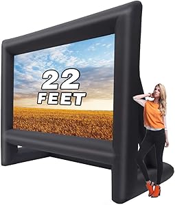 GYUEM 22' Inflatable Outdoor Projector Movie Screen - Huge Air-Blown Cinema Projection Screen Package with Rope, Blower + Tent Stakes - Great for Outdoor Party Backyard Pool Fun (22 feet) (22ft)