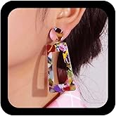YienDoo Acrylic Square Earrings Vintage Colorful Hollow Rectangle Dangle Earrings Long Lightweight Geometric Drop Earring Statement Acrylic Resin Hoops Earring Jewelry for Women