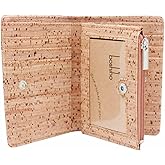 Eco Cork Friendly RFID Blocking Wallet Bi-fold Card Holder Vertical Wallet With Zippered Coin Purse & ID Window