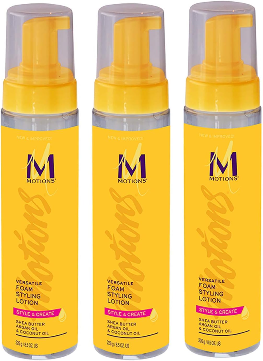 Motions Style and Create Versatile Foam Styling Lotion (3 Pack) - For Use on All Hair Types, Lightweight Formula, Contains Shea Butter, Argan Oil, Coconut Oil, 8.5 oz