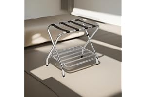 USTECH Double Rack-Luggage Rack, Pack of 1, Chrome, Self Asssembly, Luggage Rack for Guest Room