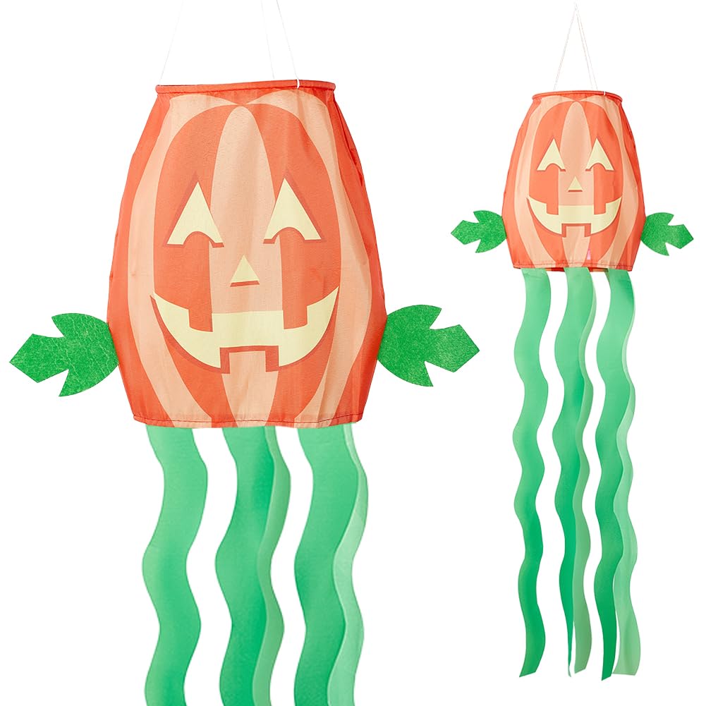 GORGECRAFT 48 Inch Halloween Pumpkin Windsock Coral Color Hanging Outdoor Streamer Banners Flags Polyester 3D Wind Sock Flag Decoration for Home Yard Patio Garden Wall Tree Patio Party Festival Decor