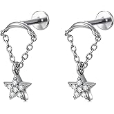 LWXIE Diamond Stars Hidden Helix Dangle Earring for Women 925 Sterling Silver Stars Cartilage Earring Piercing Jewelry for Birthday 2Pairs Earring Set
