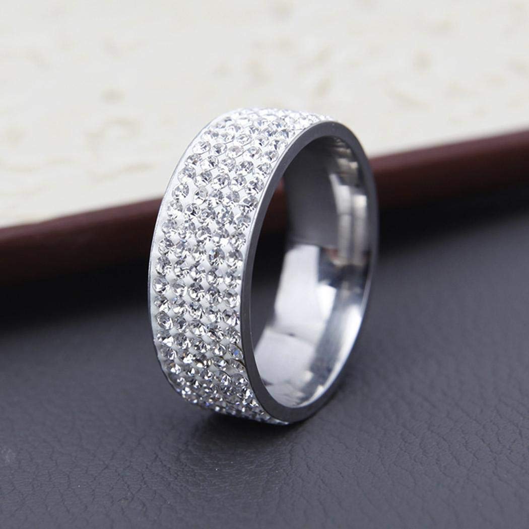 kirken Women Men Ring 5 Row Rhinestone Fashion Stainless Steel Engagement Wedding Rings Gift