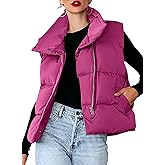Dokotoo Women's Casual Winter Puffer Vest Sleeveless Cropped Outerwear Warm Lightweight Stand Collar Down Coats with Pockets