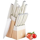 Knife Set, 14-Piece Kitchen Knife Block Set Dishwasher Safe with Wood Block and Sharpener,Non Stick Sharp Stainless Steel Chef Knife Sets for Cooking