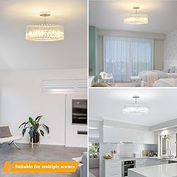 Chrome Crystal Ceiling Light, Modern 16 inch Semi
