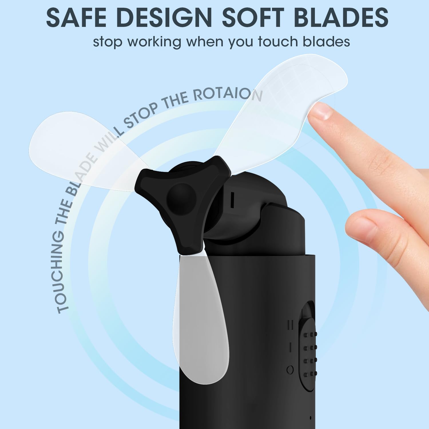 Andwing Mini Portable Fan, Rechargeable Hand Fan - 3000mAh Battery Operated, Up to 22Hrs+ for Makeup, Eyelash, Personal Use - Gifts for Women, Girls, Men - Travel, Indoor, Outdoor (Black)