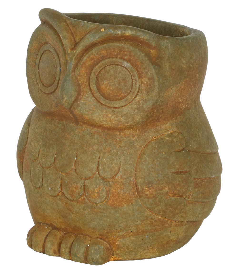 Classic Home and Garden Cement Buddies Animal Planters - Cute Desk Decoration - UV Coated Animal Vase w/Removable Drain Plug - Succulent Plant Pot for Indoor/Outdoor (Owl Planter, Rust, Small)