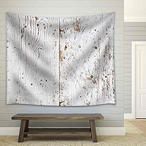 White Painted and Peeled Obsolete Wooden Texture - Fabric Wall Tapestry Home Decor - 51x60 inches