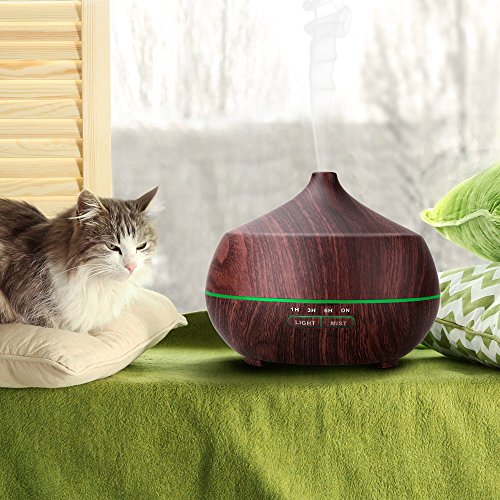 Tenswall Aromatherapy Essential Oil Diffuser, 400ml Aromatherapy Diffuser Ultrasonic Cool Mist Humidifier, Auto Shut-Off, 4 Timer Settings,7 Color LED Lights Changing for Office Home Baby