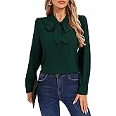 Kate Kasin Women's Bow Tie Neck Blouse 2026 Long Sleeve Work Shirt for Office Business Professional Dressy Casual Tops