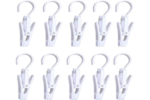 Wenplus Super Strong Swivel Hanging Hooks - Laundry & Curtain Clips, Clothes Pins - Beach Towel Clips, 4.3-inch, White (10-pack)