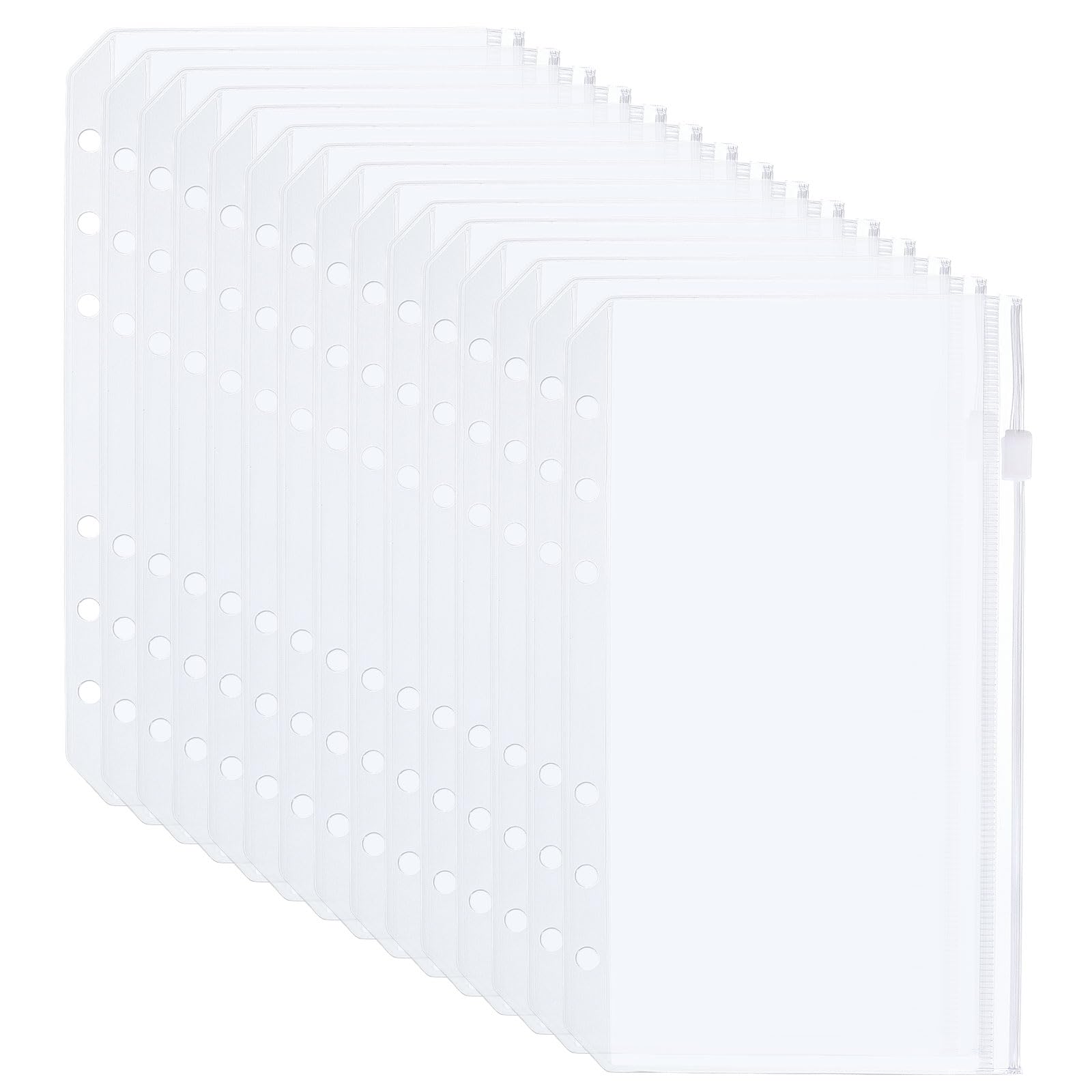 PATIKIL A7 Binder Pocket, 30 Pack PVC Zipper 6 Holes Binder Pouch Folders Document Waterproof Filing Storage Loose Leaf Bags for 6-Ring Notebook Binder, Clear
