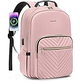 LOVEVOOK Laptop Backpack for Women 15.6 inch,Cute Womens Travel Purse,Professional Laptop Computer Bag,Waterproof Work Business College Teacher Bags Carry on Backpack with USB Port,Pink