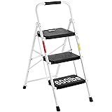 BONTEC 3-Step Ladder, Folding Step Stool, 600lbs