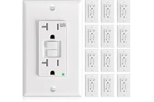 Amico GFCI Outlet 20 Amp with Thinner Design 12 Pack, Weather Resistant (WR), Self-Test GFI Receptacles with LED Indicator, Wall Plates and Screws Included, Indoor or Outdoor, ETL Listed, White