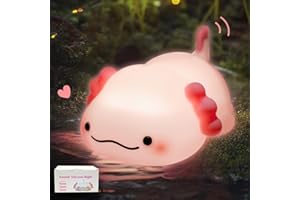 MAGOHMT Axolotl Night Light for Kids - 3-Level Dimmable Silicone Lamp, USB-C Rechargeable Nursery Light with Auto-Off Timer for Bedroom & Breastfeeding (Squishy Animal)