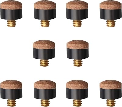Gunwon 10 Pcs Screw On Cue Tips 10mm Brown Leather Replacement Tips