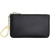 Mossruta Premium Genuine Full Grain Leather Mini Coin Purse Keychain Pouch Card Holder for Men Women (Black)