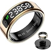 R12 Smart Ring for Women, Touch and Display, Fitness Tracker, Heart Rate, Blood Oxygen, Sleep, Multiple Sports Modes, Suitable for iPhone and Android. (Gold, #8)