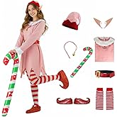 Gvnphal Christmas Elf Costume Adult 8 Pieces Velvet Santa's Helper Holiday Cosplay Outfit for Men Women
