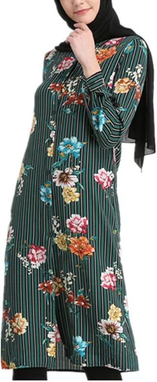 Amazon ムスリム女性のドレスストライププリントシャツ カジュアルマキシドレス カフタン長袖ワンピースプラスサイズ パーティードレス 通販