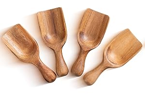 MORNHALO 4 PCS Acacia Wood Coffee Scoops Small Wooden Coffee Scoop for Jars and Containers Set of 4 Tablespoon Bean Scoops Cute Coffee Measuring Spoon for Cooking Bath Salt Scoop for Canisters
