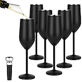 Lifecapido 6 Pack Stainless Steel Champagne Glasses, 8oz Stemmed Unbreakable Champagne Glasses, Elegant Stainless Steel Champagne Flutes for Party Wedding Christmas Anniversary, Black