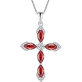 Inpasne Women Cross Necklace 925 Sterling Silver Halo Gemstone Necklace Crucifix Religious Pendant Birthstone Jewelry Gifts for Her