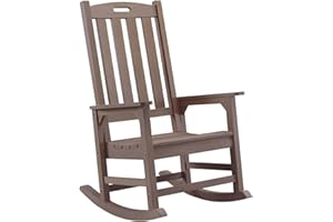 Psilvam Oversized Outdoor Rocking Chair, with 21" Wide Seat and 32" Tall Backrest, Pre-Assembled with Most Components for Effortless Installation (Brown)
