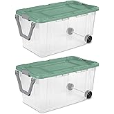 Extra Large Wheeled Storage Bin, 160 Quart Durable Clear Storage Container with Latch Lid and Pull Handle, Light Green, 2 Pack